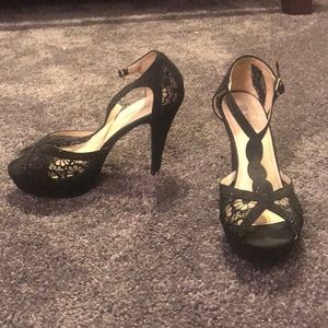 Black open toe heels with lace